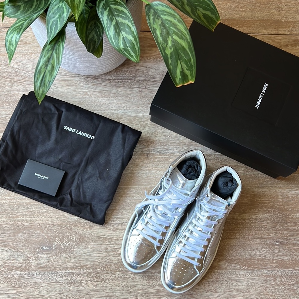 Saint Laurent Court Classic High Top Patent Leather Sneaker Metallic Size 44 - Picture 1 of 9